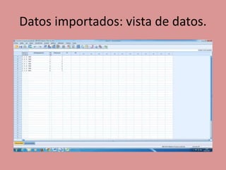 Datos importados: vista de datos.
 