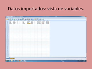 Datos importados: vista de variables.
 