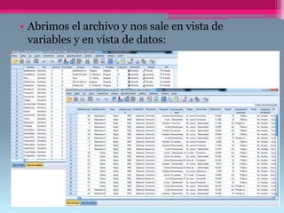 • Abrimos el archivo y nos sale en vista de
variables y en vista de datos:
 