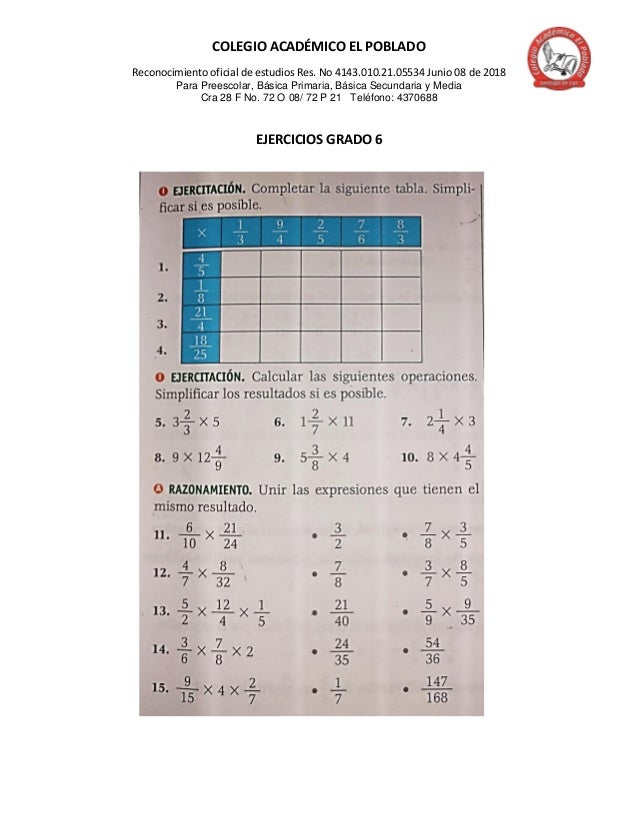 Ejercicios Grado 6 4p