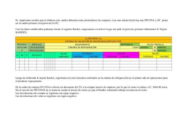 Ejercicios kardex tipo peps resuelto