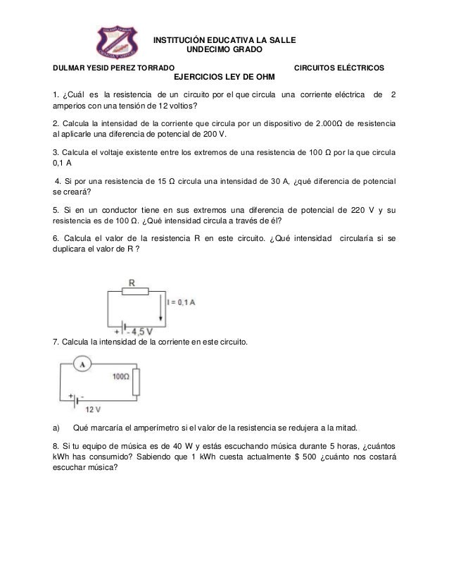 Ejercicios De Circuitos Electricos Resueltos Ley De Ohm