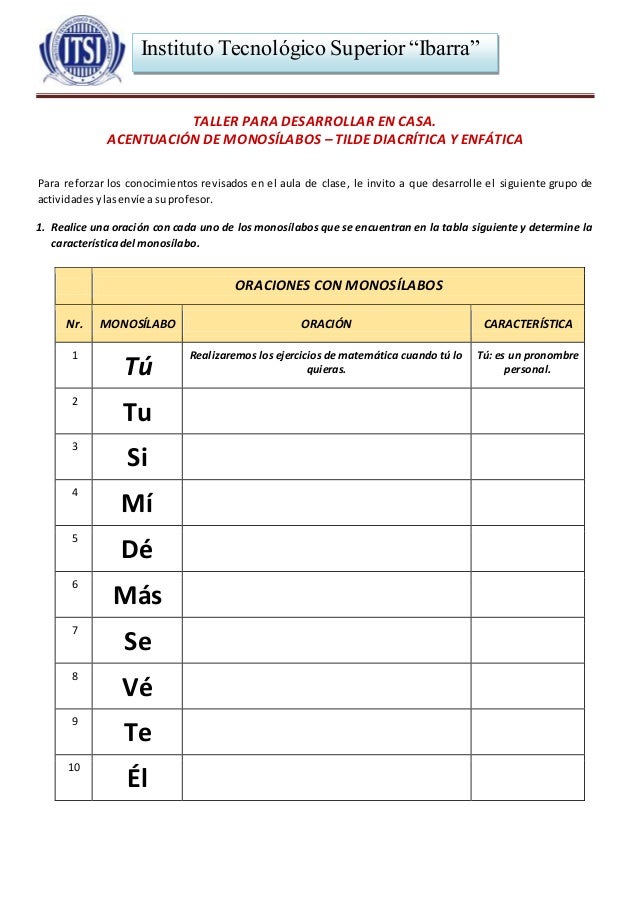 Ejercicios Monosilabos
