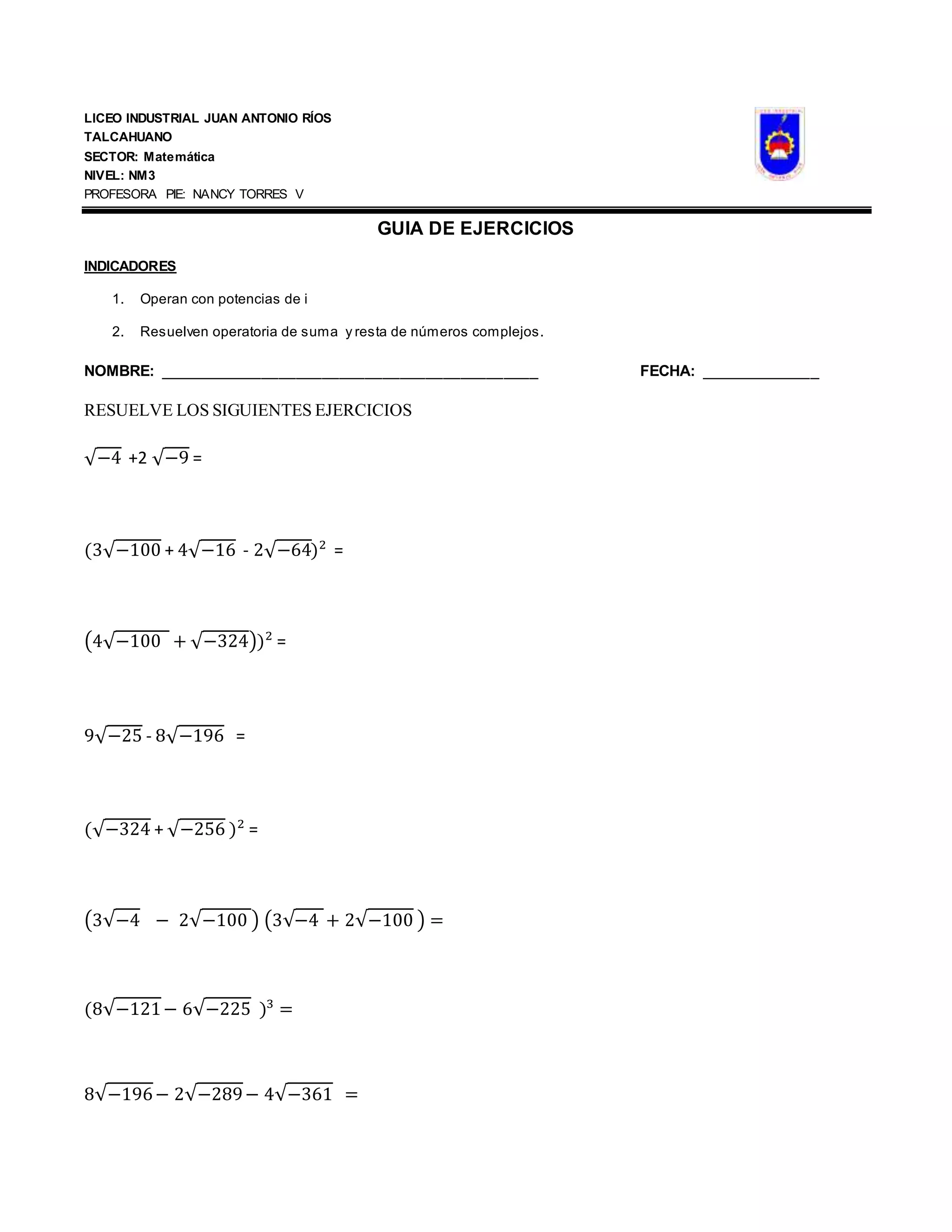 Ejercicios Numeros Complejos Docx