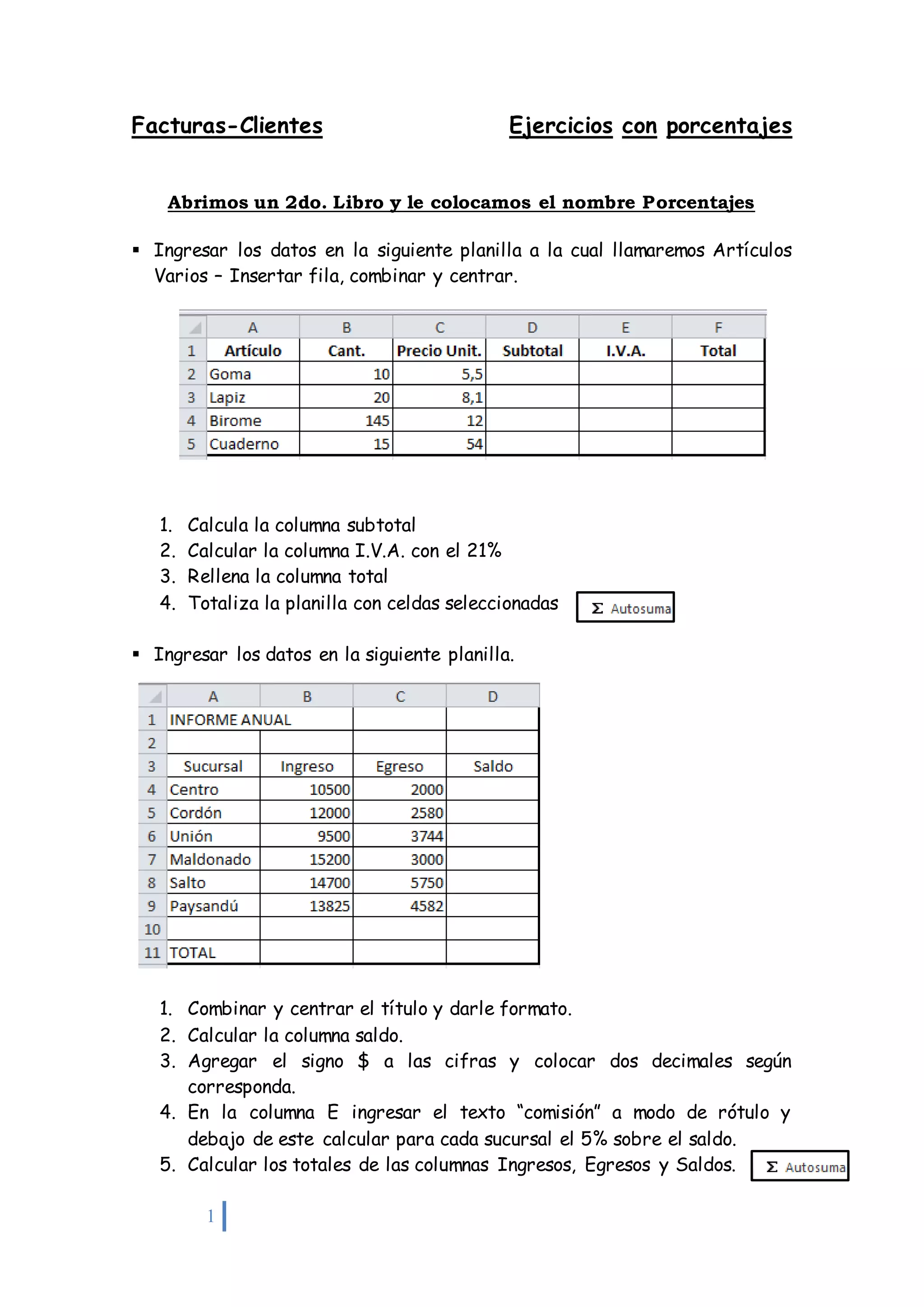Ejercicios para 2do porcentajes | DOCX