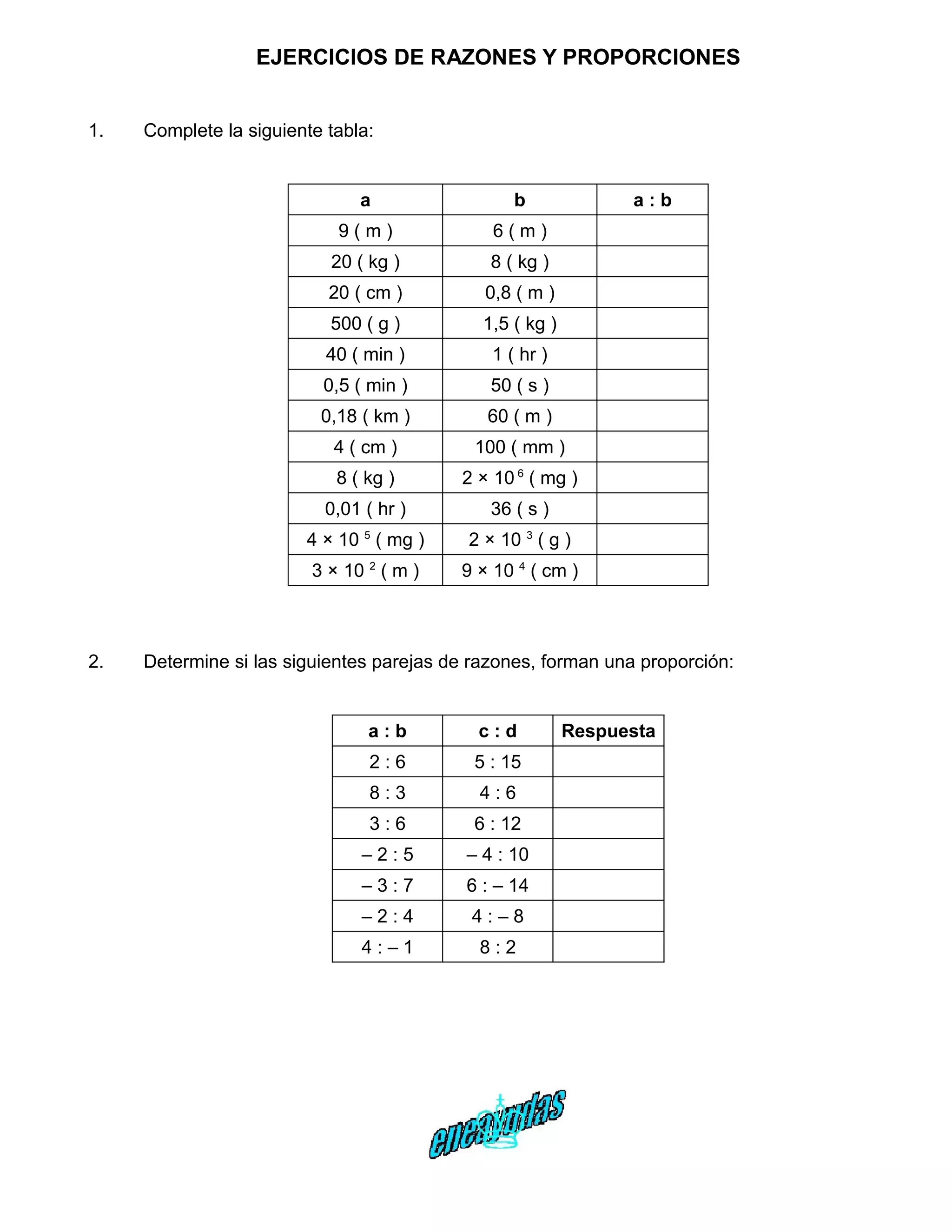 Ejercicios Razones Proporcion Guia PDF ejercicios-razones-proporcion-guia-pdf