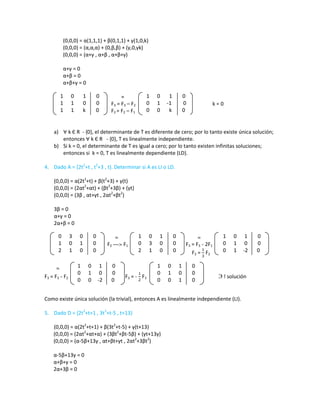 Ejercicios resueltos de dependencia e independencia lineal
