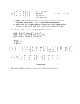 Ejercicios resueltos de dependencia e independencia lineal