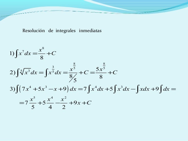Resultado de imagen para ejercicios integrales inmediatas