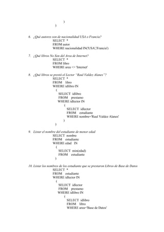 Ejercicios resueltos de sql | PDF