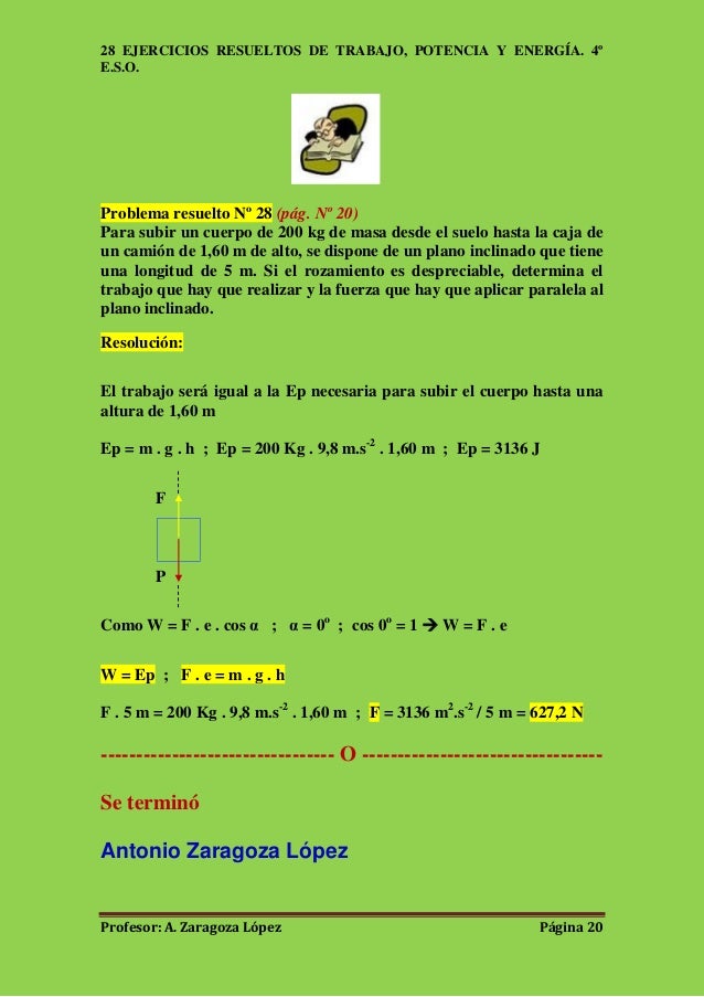 Ejercicios Resueltos De Trabajo Potencia Y Energia