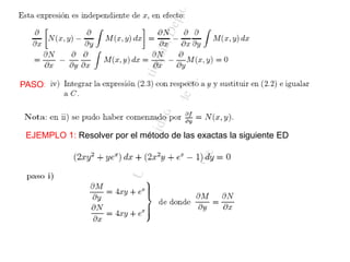 PASO:
EJEMPLO 1: Resolver por el método de las exactas la siguiente ED
 