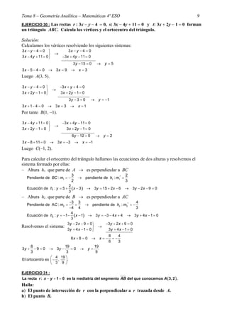Tema 8 – Geometría Analítica – Matemáticas 4º ESO                                                    9
EJERCICIO 30 : Las ...