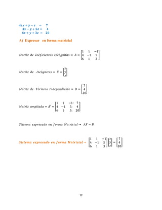 12
4)
A) Expresar en forma matricial
[ ]
[ ]
[ ]
[ ]
[ ] [ ] [ ]
 