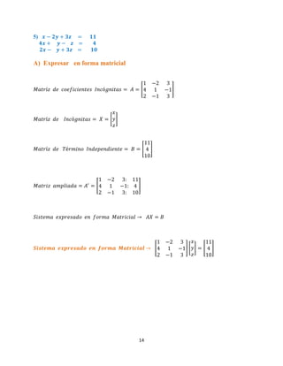 14
5)
A) Expresar en forma matricial
[ ]
[ ]
[ ]
[ ]
[ ] [ ] [ ]
 