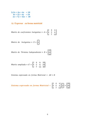 6
2)
A) Expresar en forma matricial
[ ]
[ ]
[ ]
[ ]
[ ] [ ] [ ]
 