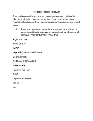 Ejercicios Selectivos de Algoritmo | PDF | Descarga Gratuita