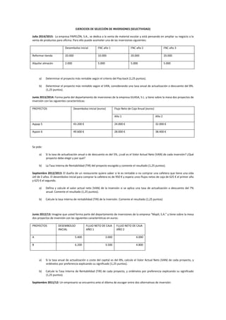 Ejercicios seleccion inversiones | PDF