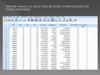 DESPUÉS VAMOS A LA HOJA”VISTA DE DATOS” E INTRODUCIMOS LOS
DATOS NECESARIOS
 