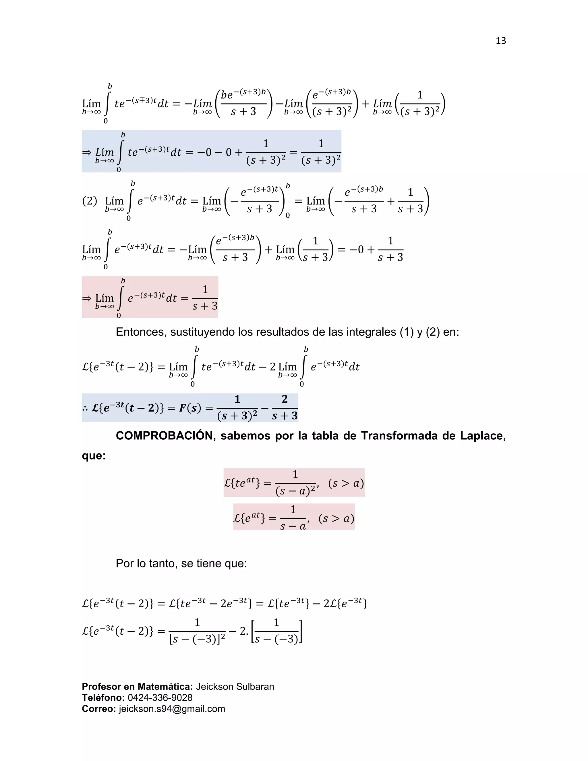 Ejercicios sobre Transformada de Laplace | PDF