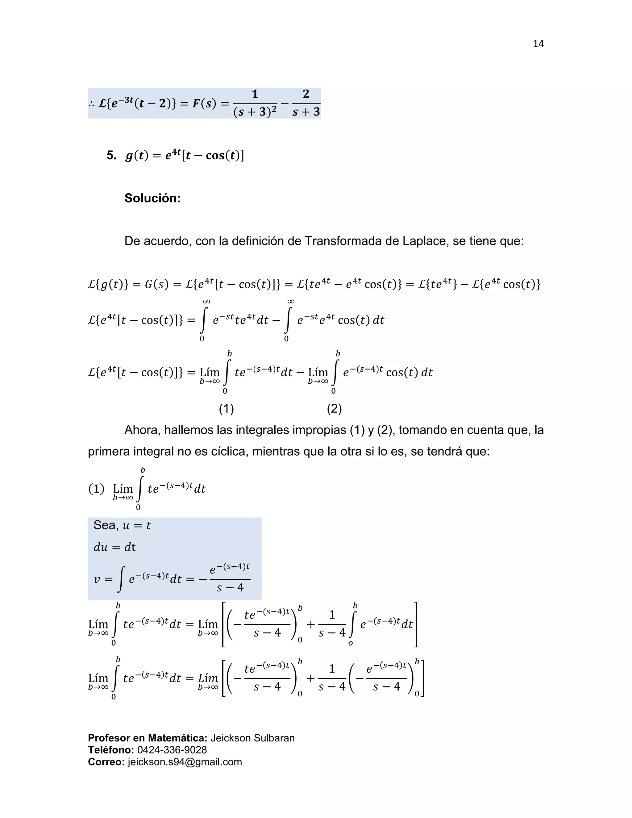 Ejercicios sobre Transformada de Laplace | PDF