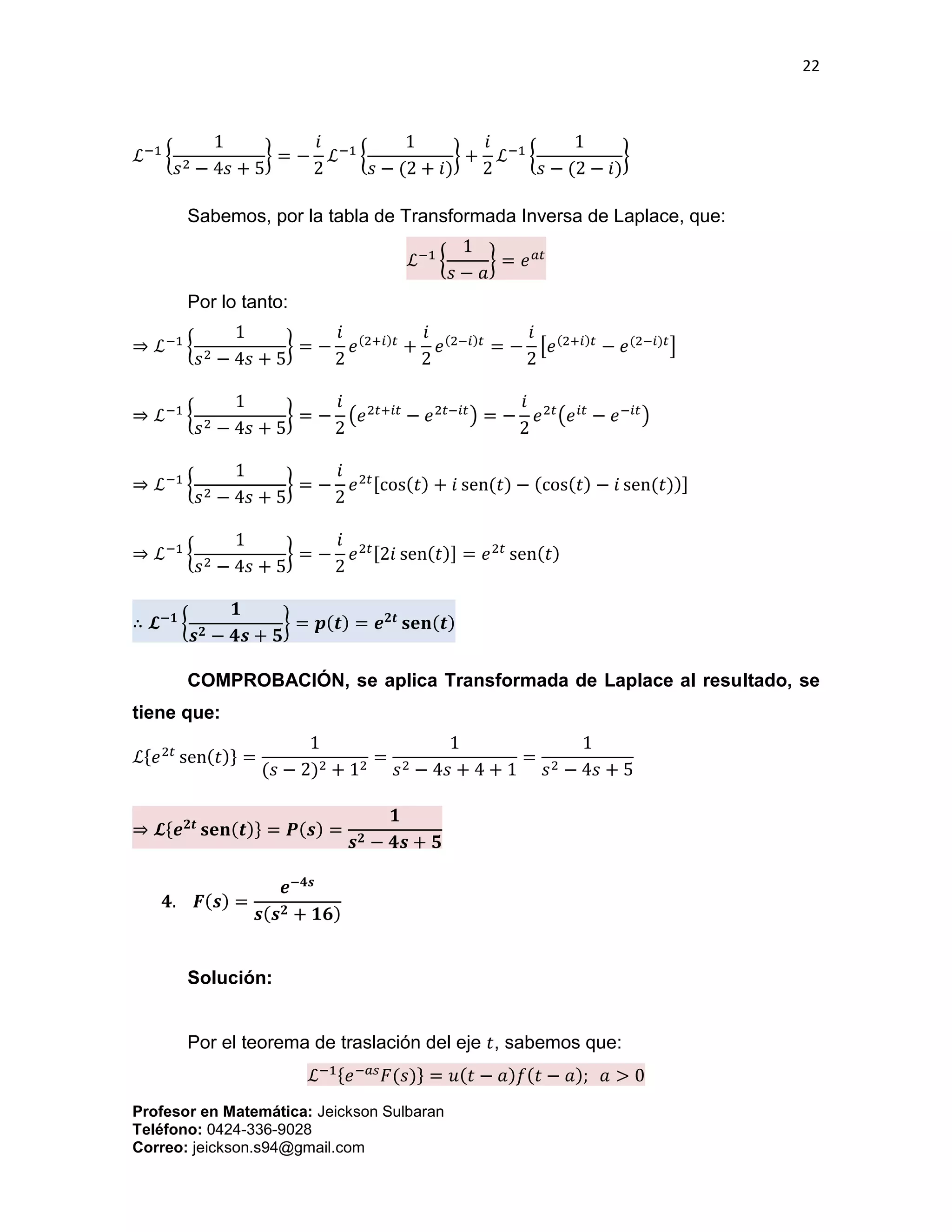 Ejercicios sobre Transformada de Laplace | PDF