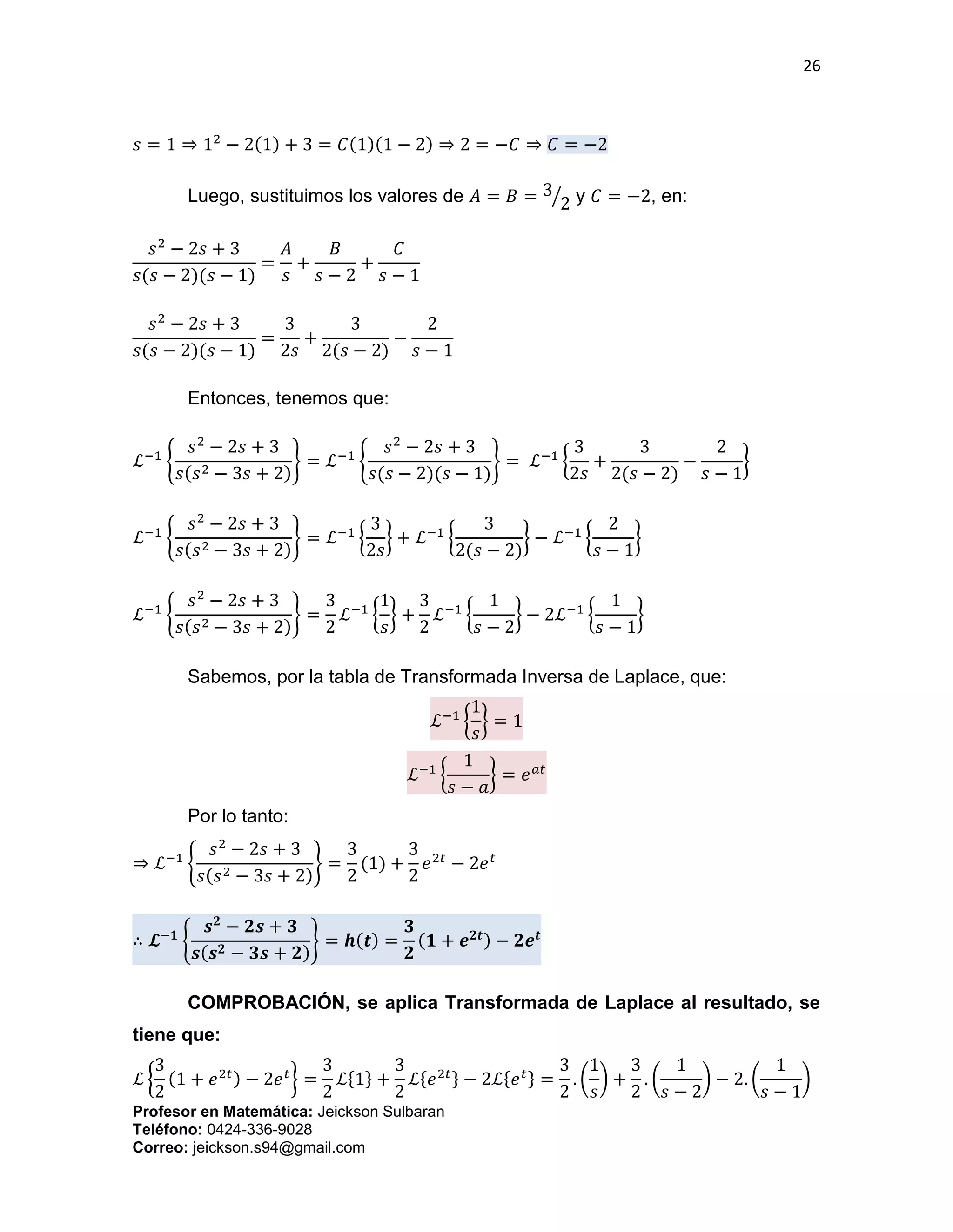 Ejercicios sobre Transformada de Laplace | PDF