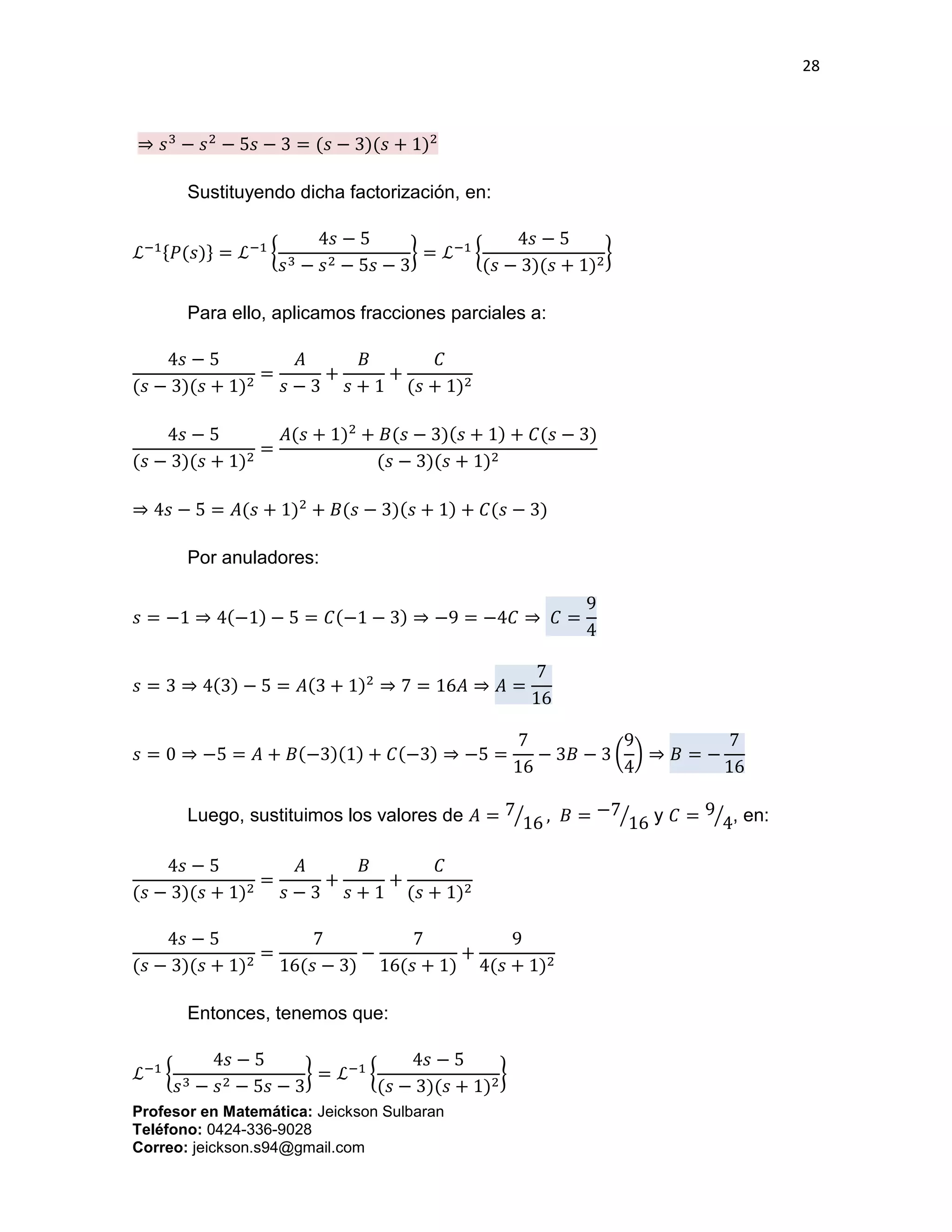Ejercicios sobre Transformada de Laplace | PDF