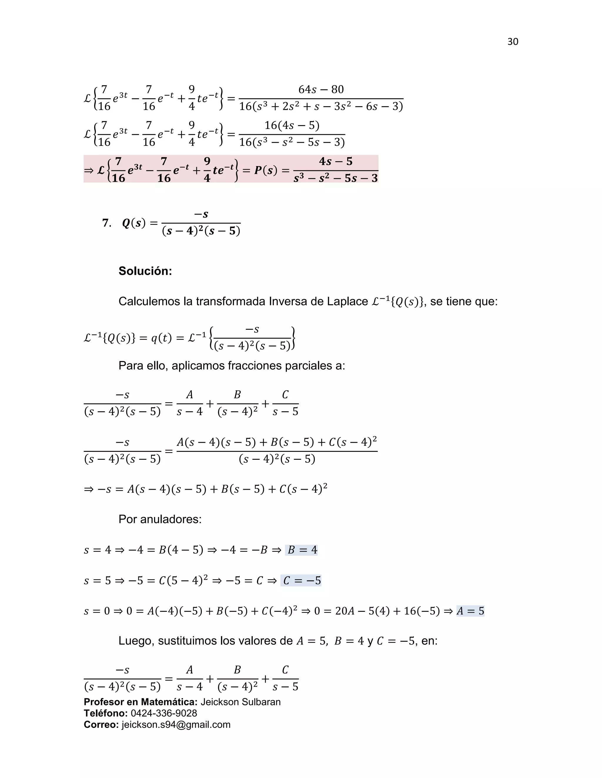 Ejercicios sobre Transformada de Laplace | PDF