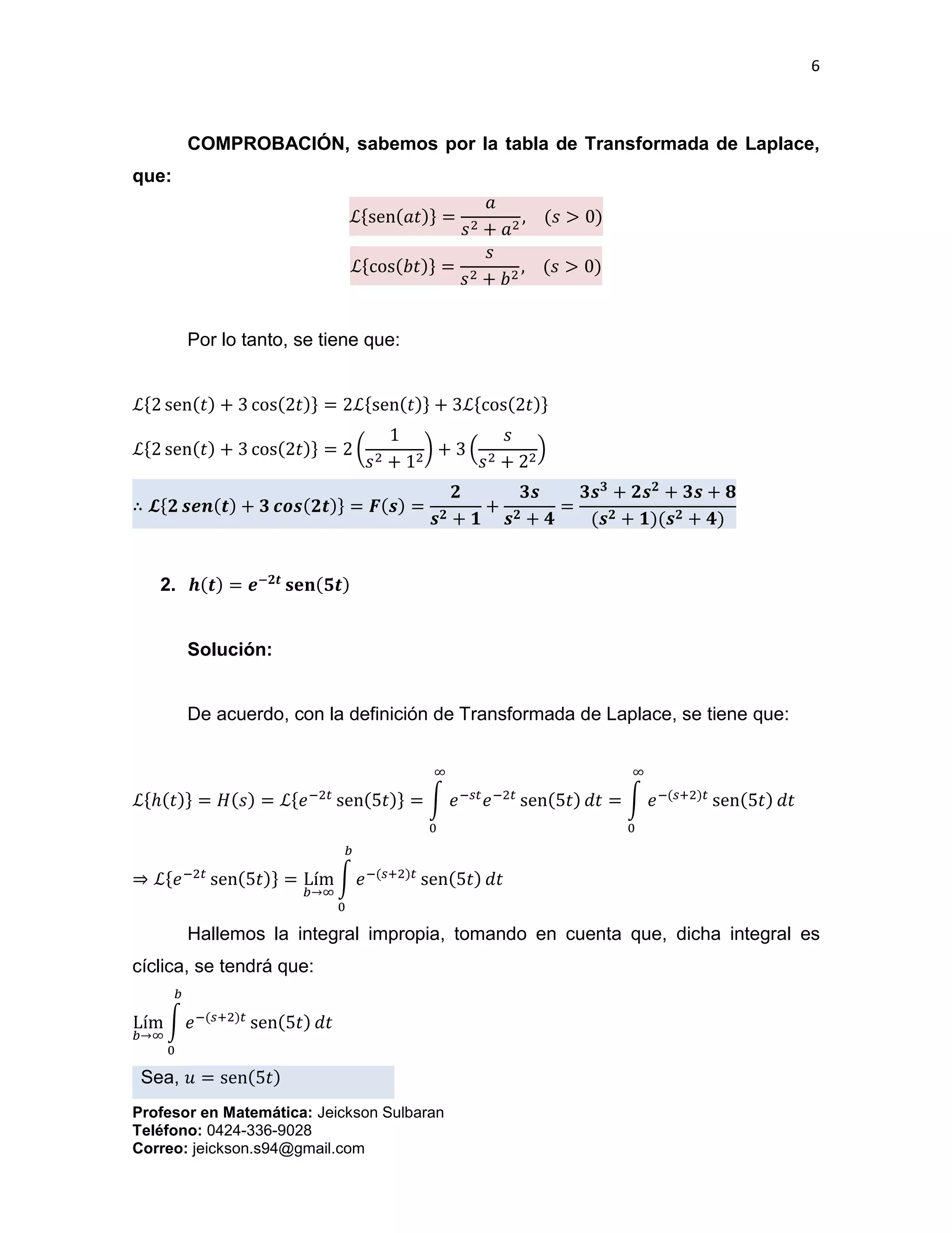 Ejercicios sobre Transformada de Laplace | PDF