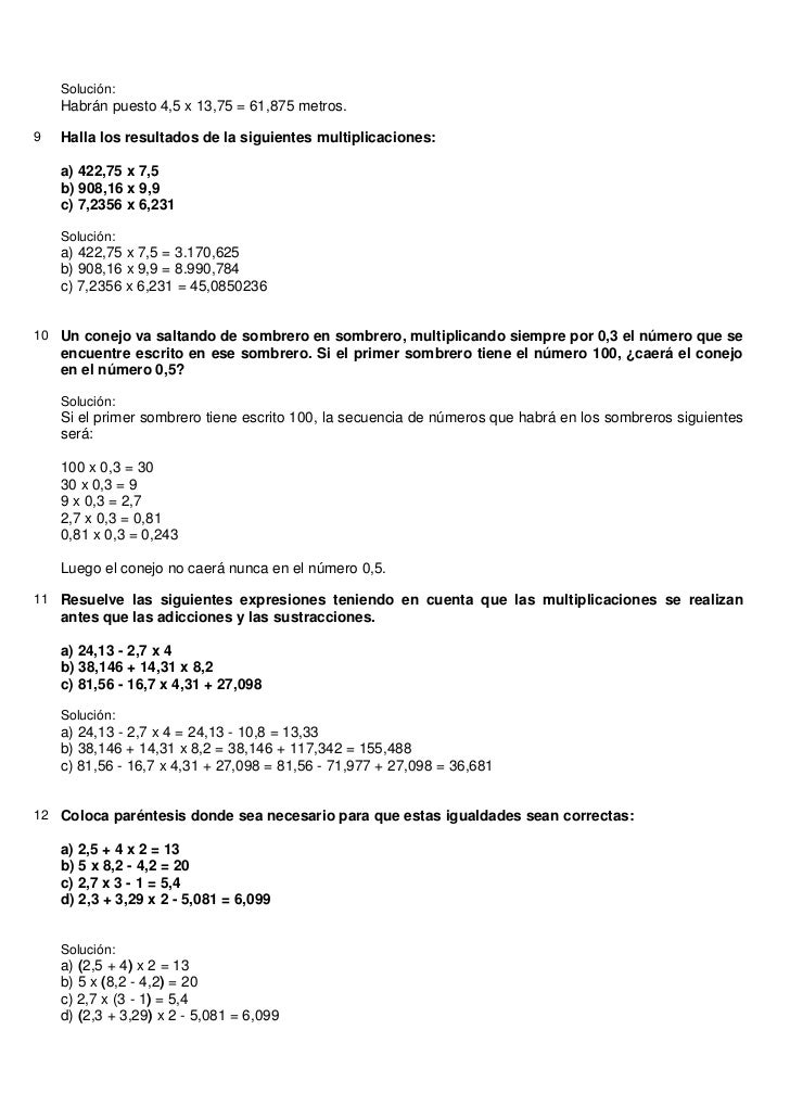 Ejercicios Solucionario Números Decimales