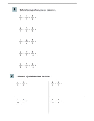 Ejercicios Adición y Sustracción de Fracciones