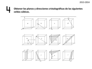 Obtener los planos y direcciones cristalográficas de las siguientes
celdas cúbicas.4
 
