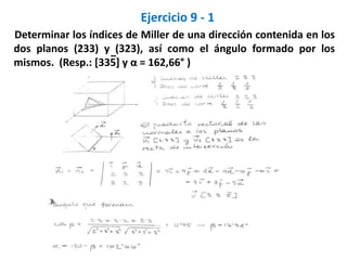 Calcular la densidad atómica superficial del plano de índices de
Millër (110), en la estructura BCC del Fe-α, expresada en
átomos/mm2.
La constante de red es a = 0.287nm.
8
 