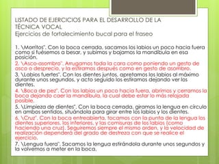 Ejercicios varios para la voz vol resp ritmo diccion | PPTX