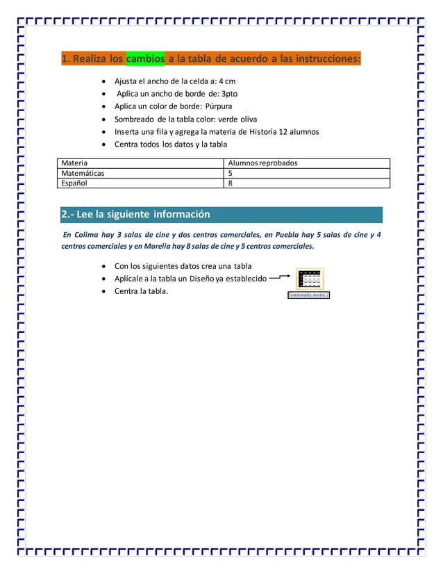 Ejercicio tablas en word PDF