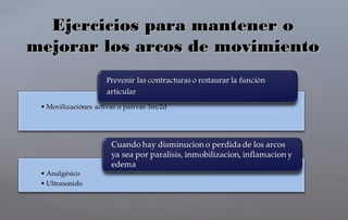 Ejercicios para mantener oEjercicios para mantener o
mejorar los arcos de movimientomejorar los arcos de movimiento
 