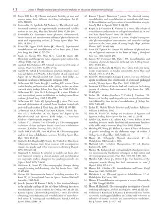 Cap. 06

23/3/06

20:39

Página 112

112

Unidad II: Método funcional para el ejercicio terpéutico en el caso de alteraciones fisiológicas
...................................................................................................................................................
23. Entyre BR, Lee EJ. Chronic and acute flexibility of men and
women using three different stretching techniques. Res Q.
1988; 222:228.
24. Enwemeka CS, Spielholtz NI, Nelson AJ. The effects of early
functional activities on experimentally tenotomized Achilles
tendons in rats. Am J Phys Med Rehabil. 1988; 67:264-269.
25. Enwemeka CS. Connective tissue plasticity: ultrastructural,
biomechanical and morphometric effects of physical factors on
intact and regenerating tendons. J Orthop Sports Phys Ther.
1991; 14:198-212.
26. Evans EB, Eggers GWN, Butler JK, Blumel J. Experimental
immobilization and remobilization of rat knee joint. J Bone
Joint Surg Am. 1960; 42:737-758.
27. Frank C, Akeson WH, Woo SL-Y, Amiel D, Coutts RD.
Physiology and therapeutic value of passive joint motion. Clin
Orthop. 1984; 185:113-125.
28. Gajdosik RL, Bohannon RW. Clinical measurement of range of
motion. Phys Ther. 1987; 67:1567-1872.
29. Garrett W, Tidball J. Myotendinous junction: structure, function, and failure. En: Woo SL-Y, Buckwalter JA, eds. Injury and
Repair of the Musculoskeletal Soft Tissues. Park Ridge, IL:
American Academy of Orthopaedic Surgeons; 1988.
30. Gelberman RH, Vande Berg JS, Lundborg GN, y otros. Flexor
tendon healing and restoration of the gliding surface: an ultrastructural study in dogs. J Bone Joint Surg Am. 1983; 65:70-80.
31. Gelberman RH, Woo SL-Y, Lothringer K, y otros. Effects of
early intermittent passive mobilization on healing canine flexor
tendons. J Hand Surg. 1982; 7:170-175.
32. Gelberman RH, Botte MJ, Spiegelman JJ, y otros. The excursion and deformation of repaired flexor tendons treated with
protected early motion. J Hand Surg Am. 1983; 11:106-110.
33. Gelberman RH, Goldberg V, Kai-Nan A, Banes. Tendon. En:
Woo SL-Y, Buckwalter JA, eds. Injury and Repair of the
Musculoskeletal Soft Tissues. Park Ridge, IL: American
Academy of Orthopaedic Surgeons; 1988.
34. Graham VL, Gehlsen GM, Edwards JA. Electromyographic
evaluation of close and open kinetic chain knee rehabilitation
exercises. J Athletic Training. 1993; 28:23-31.
35. Gryzlo SM, Patek RM, Pink M, Perry M. Electromyographic
analysis of knee rehabilitation exercises. J Orthop Sports Phys
Ther. 1994; 20:36-43.
36. Hagbarth KE, Hagglund JV, Nordin M, Wallin EU. Thixotropic
behaviour of human finger flexor muscles with accompanying
changes in spindle and reflex responses to stretch. J Physiol.
1985; 368:323-342.
37. Haggmark T, Eriksson E. Cylinder or mobile cast brace after
knee ligament surgery: a clinical analysis and morphological
and enzymatic study of changes in the quadriceps muscle. Am
J Sports Med. 1979; 7:48-56.
38. Hakkinen K, Komi PV. Electromyographic changes during
strength training and detraining. Med Sci Sports Exerc. 1983;
15:455-460.
39. Hutton RS. Neuromuscular basis of stretching exercises. En:
Komi PV, ed. Strength and Power in Sports. Boston: Blackwell
Scientific; 1992:29-38.
40. Jozsa L, Jarvinen M, Kannus P, Reffy A. Fine structural changes
in the articular cartilage of the rat’s knee following short-term
immobilization in various positions. Int Orthop. 1987; 11:129-133.
41. Kannus P, Jozsa L, Renstrom P, Jarvinen M, y otros. The effects
of training, immobilization and remobilization on musculoskeletal tissue. I. Training and immobilization. Scand J Med Sci
Sports. 1992; 2:100-118.

42. Kannus P, Jozsa L, Renstrom P, y otros. The effects of training,
immobilization and remobilization on musculoskeletal tissue.
II. Remobilization and prevention of immobilization atrophy.
Scand J Med Sci Sports. 1992; 2:164-176.
43. Karpakka J, Vaananen K, Virtanen P, y otros. The effects of
remobilization and exercise on collagen biosynthesis in rat tendon. Acta Physiol Scand. 1990; 139:139-145.
44. Kiviranta I, Jurvelin J, Tammi M, y otros. Weight bearing controls glycosaminoglycan concentration and articular cartilage
thickness in the knee joints of young beagle dogs. Arthritis
Rheum. 1987; 30:801-809.
45. Laros GS, Tipton CM, Cooper RR. Influence of physical activity on ligament insertions in the knees of dogs. J BoneJoint
Surg Am. 1971; 53:275-286.
46. Larsen NP, Forwood MR, Parker AW. Immobilization and
retraining of cruciate ligaments in the rat. Acta Orthop Scand.
1987; 58:260-264.
47. Lehmann JF, Masock AJ, Warren CG, y otros. Effect of therapeutic temperatures on tendon extensibility. Arch Phys Med
Rehahil. 1970; 51:481-487.
48. Lentell C, Hetherington T, Eagan J, y otros. The use of thermal
agents to influence the effectiveness of a low-load prolonged
stretch. J Orthop Sports Phys Ther. 1992; 5:200-207.
49. Lestienne F. Effects of inertial load and velocity on the braking
process of voluntary limb movements. Exp Brain Res. 1979;
35:407-418.
50. Lieber RL, McKee-Woodburn T, Friden J, Gershuni DR.
Recovery of the dog quadriceps after ten weeks of immobilization followed by four weeks of remobilization. J Orthop Res.
1989; 7:408-412.
51. Lieber RL. Skeletal Muscle Structure and Function. Baltimore:
Williams & Wilkins; 1992.
52. Loitz BL, Frank CB. Biology and mechanics of ligament and
ligament healing. Exerc Sports Sci Rev. 1993; 21:33-64.
53. Loudon KL, Bolier CE, Allison KA, y otros. Effects of two
stretching methods on the flexibility and retention of flexibility
at the ankle joint in runners. Phys Ther. 1985; 65:698.
54. Madding SW, Wong JG, Hallum A, y otros. Effects of duration
of passive stretching on hip abduction range of motion. J
Orthop Sports Phys Ther. 1987; 8:409-416.
55. Magee D. Orthopedic Physical Assessment. 2.ª ed.
Philadelphia: WB Saunders; 1992.
56. Maitland GD. Vertebral Manipulation. 5.ª ed. Boston:
Butterworth; 1986.
57. Markos PK. Ipsilateral and contralateral effects of proprioceptive neuromuscular facilitation techniques on hip motion and
electromyographic activity. Phys Ther. 1979; 59: 1366-1373.
58. Marsden CD, Obeso JA, Rothwell JC. The function of the
antagonist muscle during fast limb movements in man. J
Physiol. 1983; 335:1-13.
59. Mazess RB, Whedon GD. Immobilization and bone. Calcif
Tissue Int. 1983; 35:265-267.
60. Michlovitz S, ed. Theronal Agents in Rehabilitation. 2.ª ed.
Philadelphia: FA Davis; 1990.
61. Minaire P. Immobilization osteoporosis: a review. Rheumatology. 1989; 8(suppl):95-103.
62. Moore M, Hutton R. Electromyographic investigation of muscle
stretching techniques. Med Sci Sports Exerc. 1980; 12:322-329.
63. Nishiyama S, Kuwahara T, Matsuda I. Decreased bone density
in severely handicapped children and adults with reference to
influence of limited mobility and anticonvulsant medication.
Eur J Pediatr. 1986; 144:457-463.

 