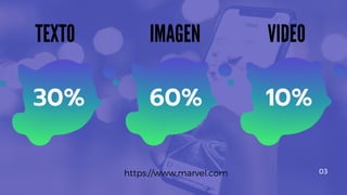 30%
03
TEXTO IMAGEN VIDEO
60% 10%
https://www.marvel.com
 