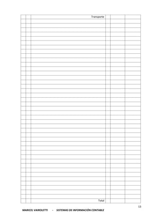13
MARICEL VAIROLETTI - SISTEMAS DE INFORMACIÓN CONTABLE
Transporte
Total
 
