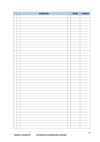 42
MARICEL VAIROLETTI - SISTEMAS DE INFORMACIÓN CONTABLE
CUENTAS DEBE HABER
 