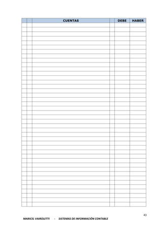 43
MARICEL VAIROLETTI - SISTEMAS DE INFORMACIÓN CONTABLE
CUENTAS DEBE HABER
 