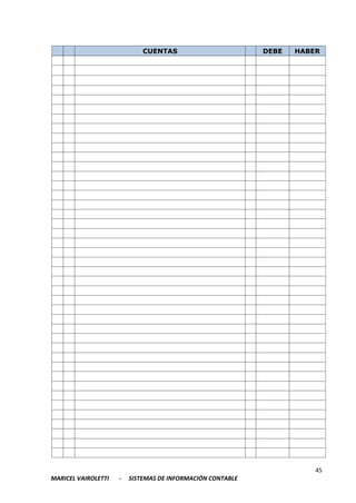45
MARICEL VAIROLETTI - SISTEMAS DE INFORMACIÓN CONTABLE
CUENTAS DEBE HABER
 