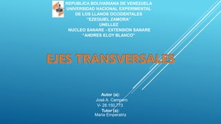 Autor (a):
José A. Campero
V- 28.150.773
Tutor (a):
Maria Emperatriz
REPUBLICA BOLIVARIANA DE VENEZUELA
UNIVERSIDAD NACIONAL EXPERIMENTAL
DE LOS LLANOS OCCIDENTALES
“EZEQUIEL ZAMORA”
UNELLEZ
NUCLEO SANARE - EXTENSION SANARE
“ANDRES ELOY BLANCO”
 