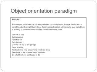 Object orientation paradigm
 