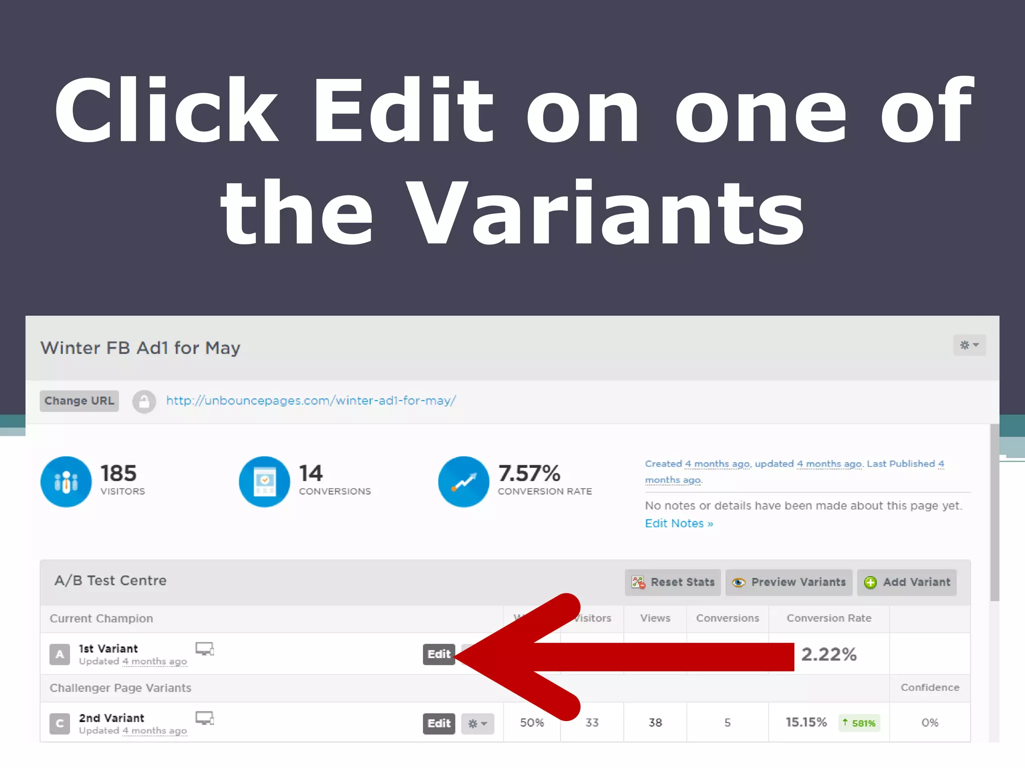 Click Edit on one of
the Variants
 