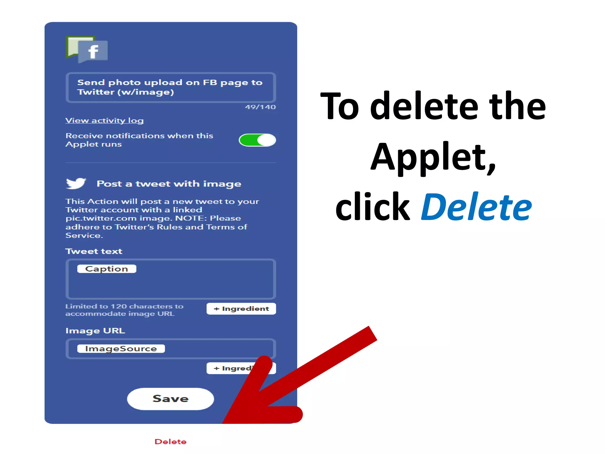 To delete the
Applet,
click Delete
 