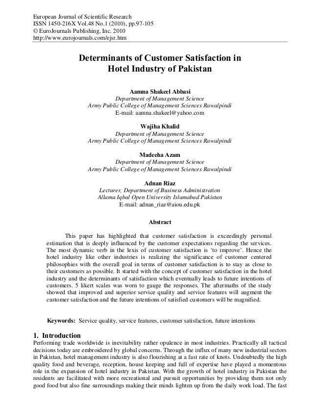 customer satisfaction in hotel industry research paper
