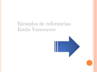 Ejemplos de referencias
Estilo Vancouver
 