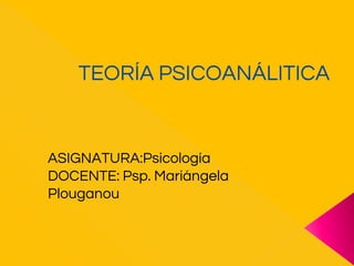 TEORÍA PSICOANÁLITICA
ASIGNATURA:Psicología
DOCENTE: Psp. Mariángela
Plouganou
 